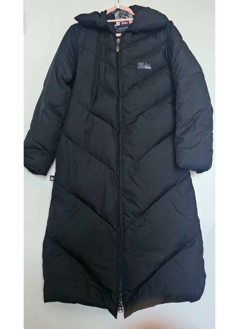 First Down Chevron Quilted Hooded Longline Maxi Puffer Coat Jacket Small